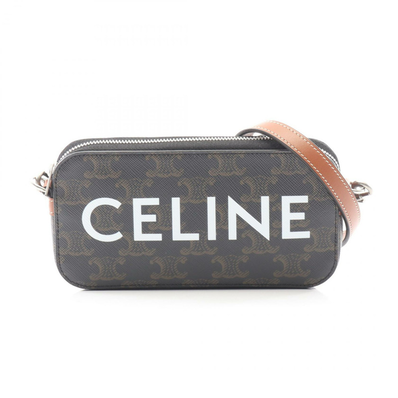 CELINE Triomphe Horizontal Pouch Shoulder Bag 10L272DM5 帆布黑色棕色二手-0