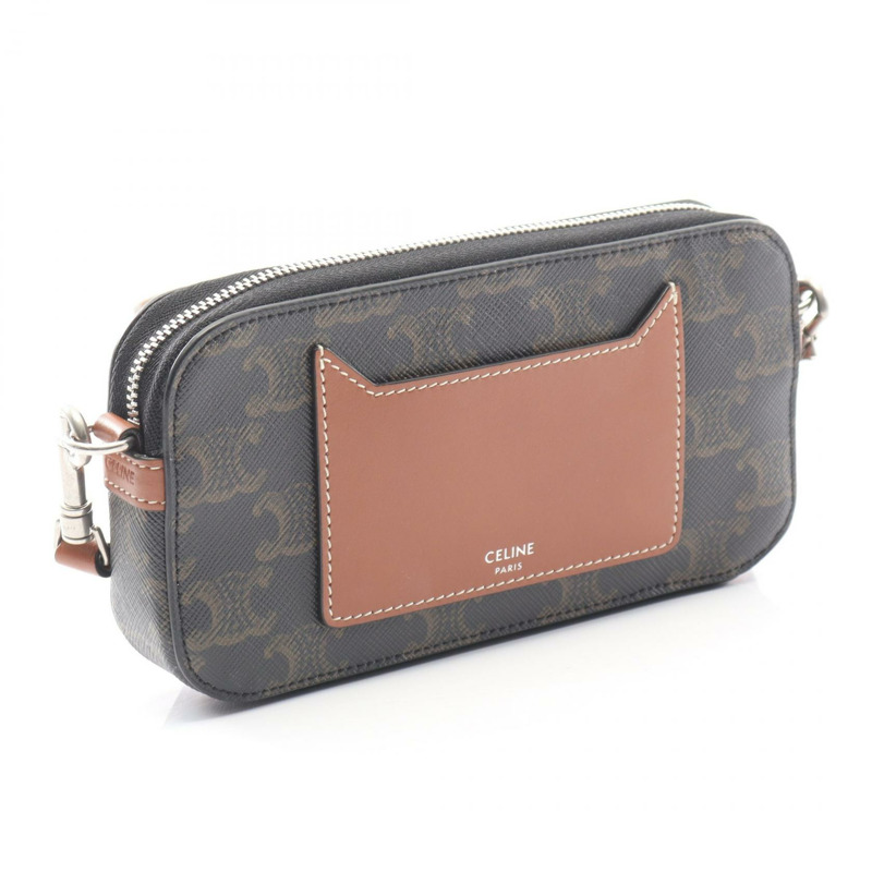 CELINE Triomphe Horizontal Pouch Shoulder Bag 10L272DM5 帆布黑色棕色二手-1