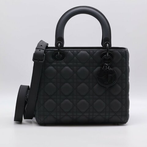 DIOR Lady dior 藤格紋戴妃包 - 中號So black