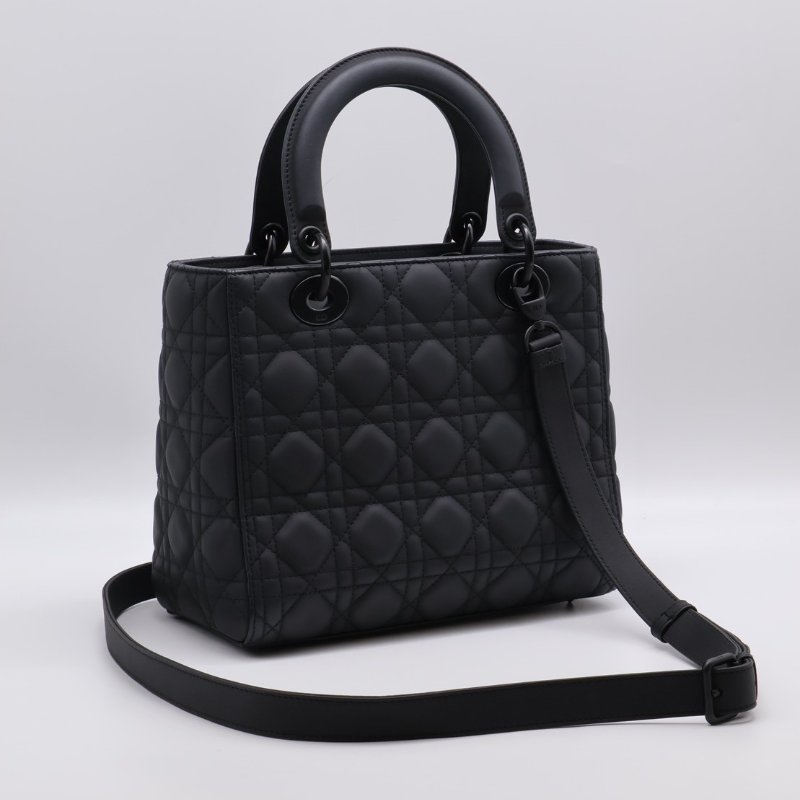 DIOR Lady dior 藤格紋戴妃包 - 中號So black-1