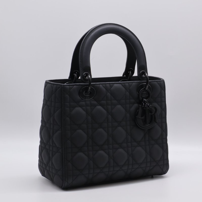 DIOR Lady dior 藤格紋戴妃包 - 中號So black-11