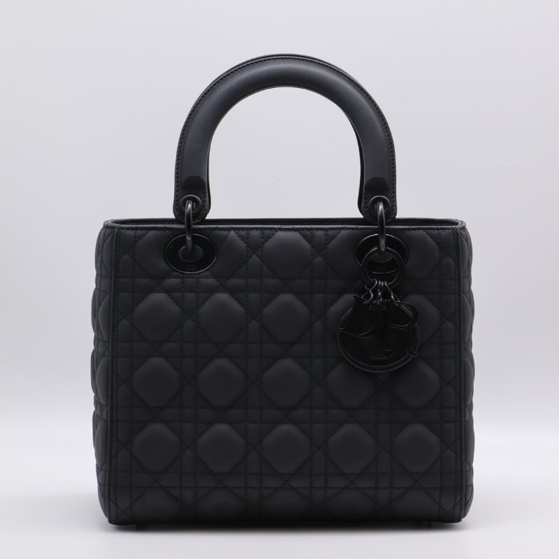 DIOR Lady dior 藤格紋戴妃包 - 中號So black-12