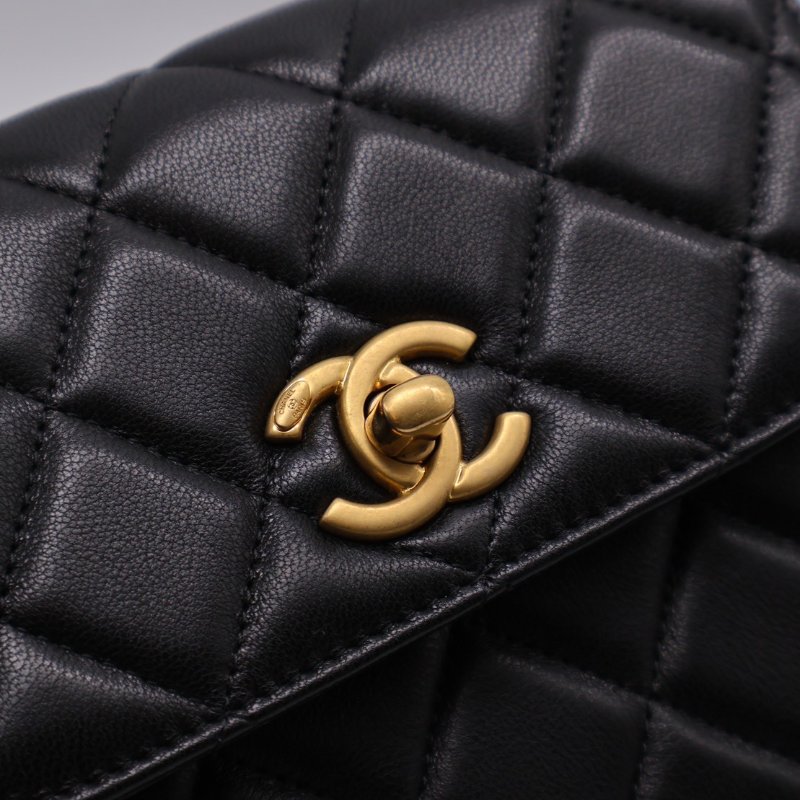 CHANEL 25A羊皮口蓋包 - 黑金-4