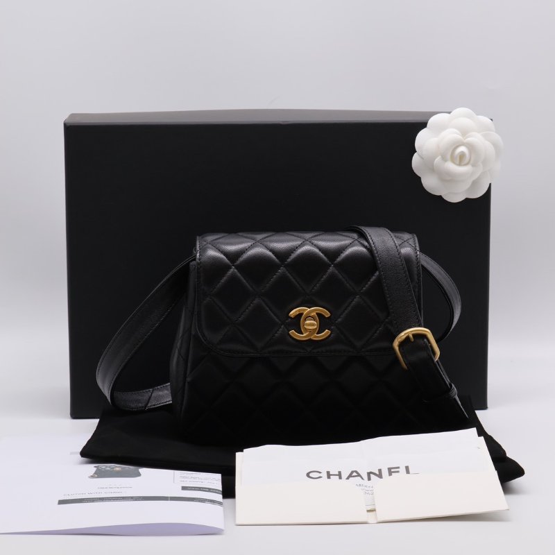 CHANEL 25A羊皮口蓋包 - 黑金-12