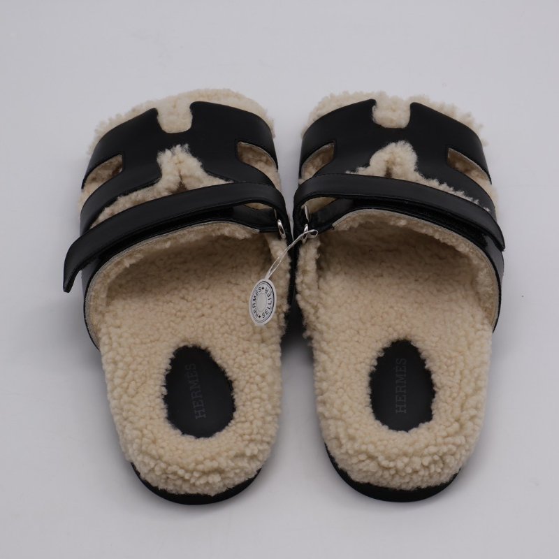 HERMES Chypre 泰迪拖鞋 - 黑 40-1