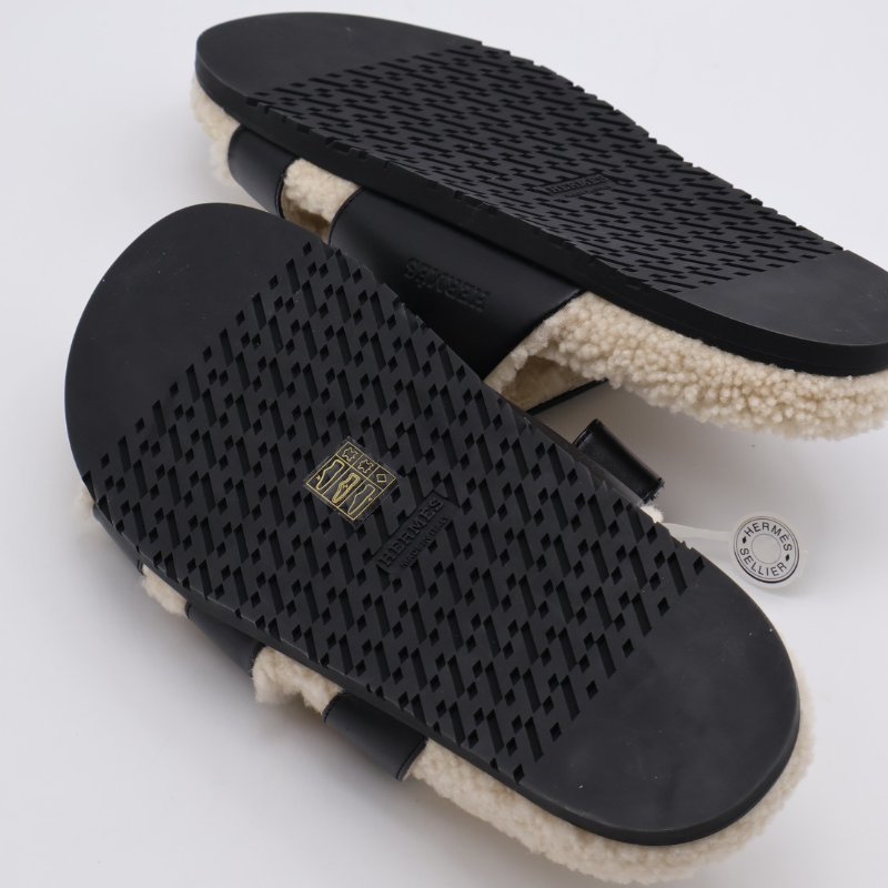 HERMES Chypre 泰迪拖鞋 - 黑 40-3