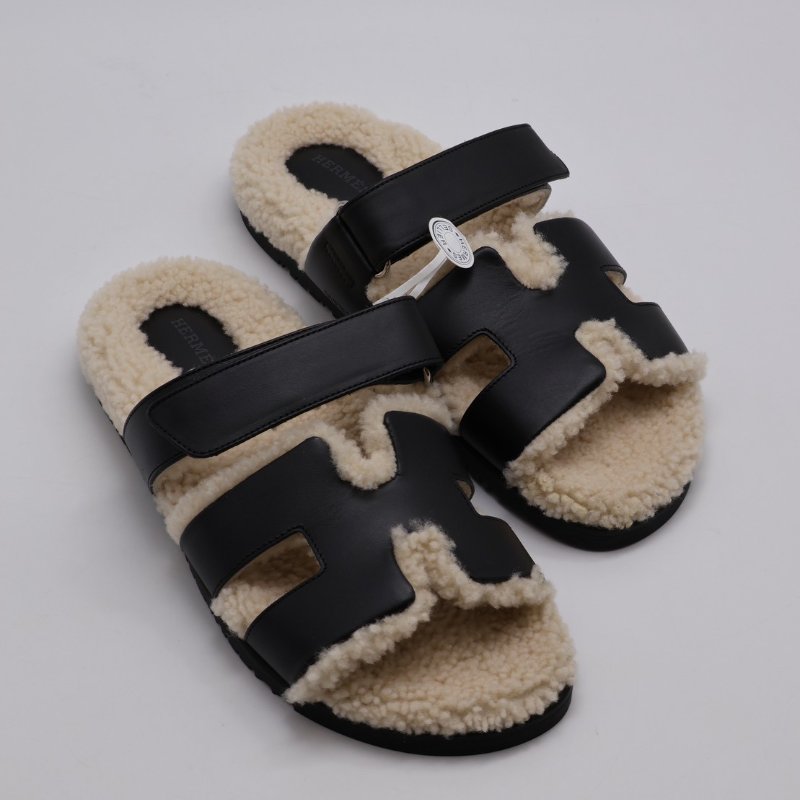 HERMES Chypre 泰迪拖鞋 - 黑 40-4