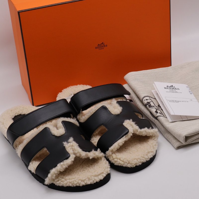 HERMES Chypre 泰迪拖鞋 - 黑 40-8