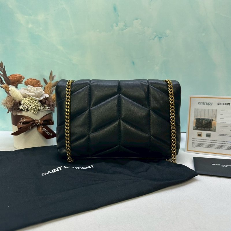 YSL Mini Puffer黑金羊皮鏈包-1
