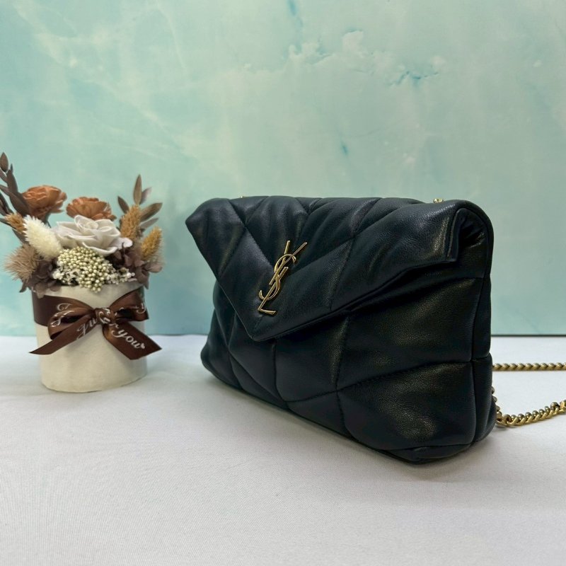 YSL Mini Puffer黑金羊皮鏈包-3