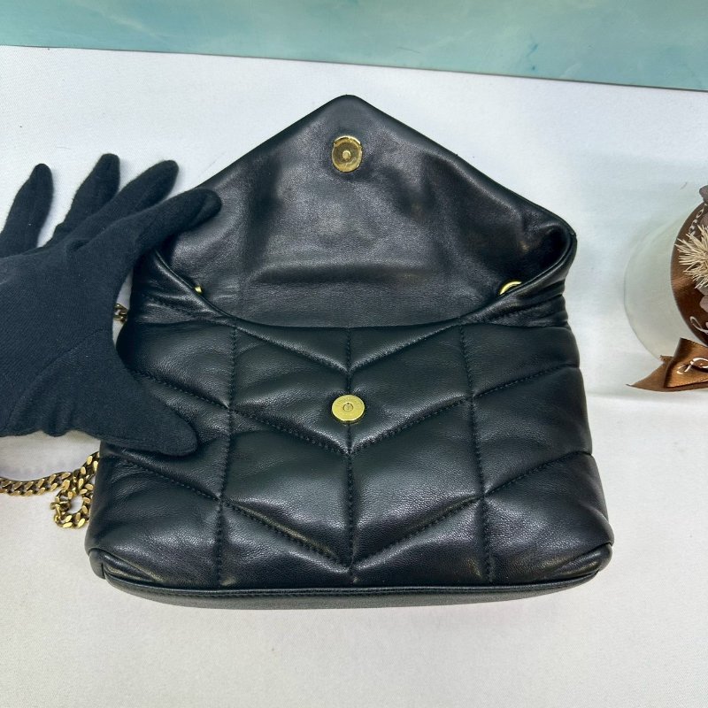YSL Mini Puffer黑金羊皮鏈包-4