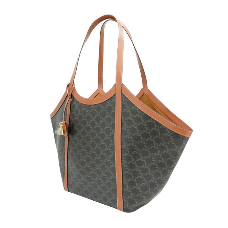 Celine Large Cabas 印花帆布拚牛皮大號托特包(黃褐色)-1