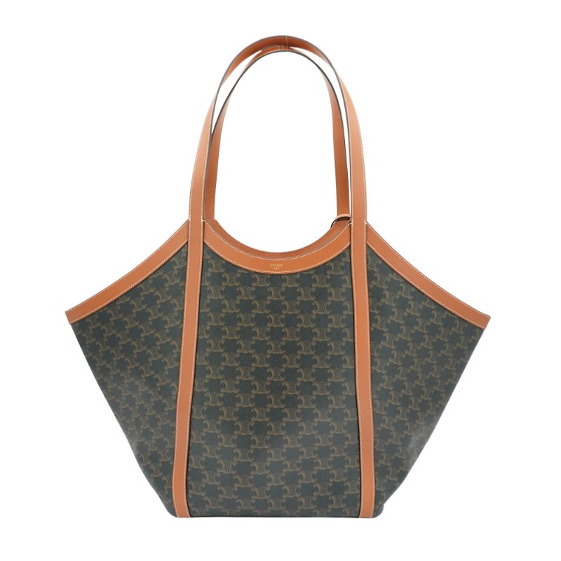 Celine Large Cabas 印花帆布拚牛皮大號托特包(黃褐色)-2