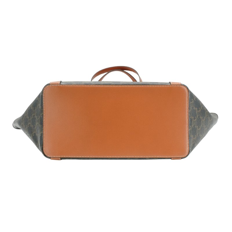 Celine Large Cabas 印花帆布拚牛皮大號托特包(黃褐色)-3