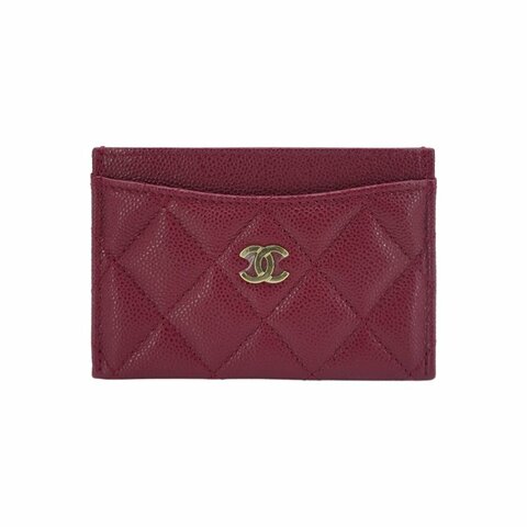Chanel 展示品 菱格粒紋牛皮金logo卡套/卡夾(AP0213-酒紅)