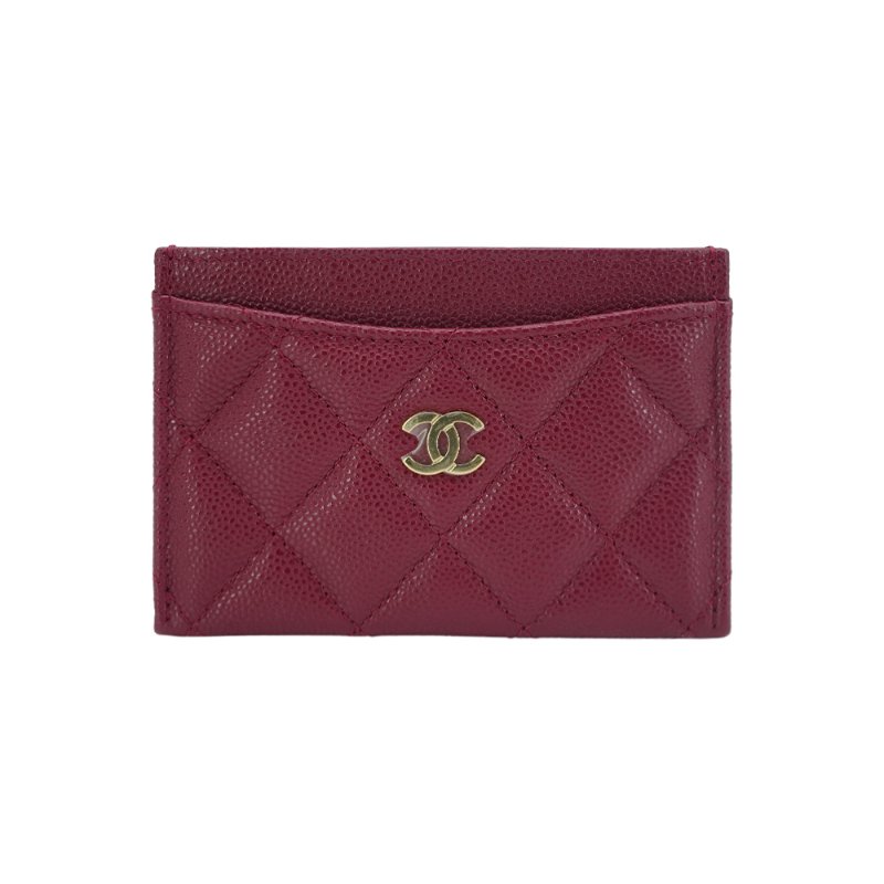 Chanel 展示品 菱格粒紋牛皮金logo卡套/卡夾(AP0213-酒紅)-0