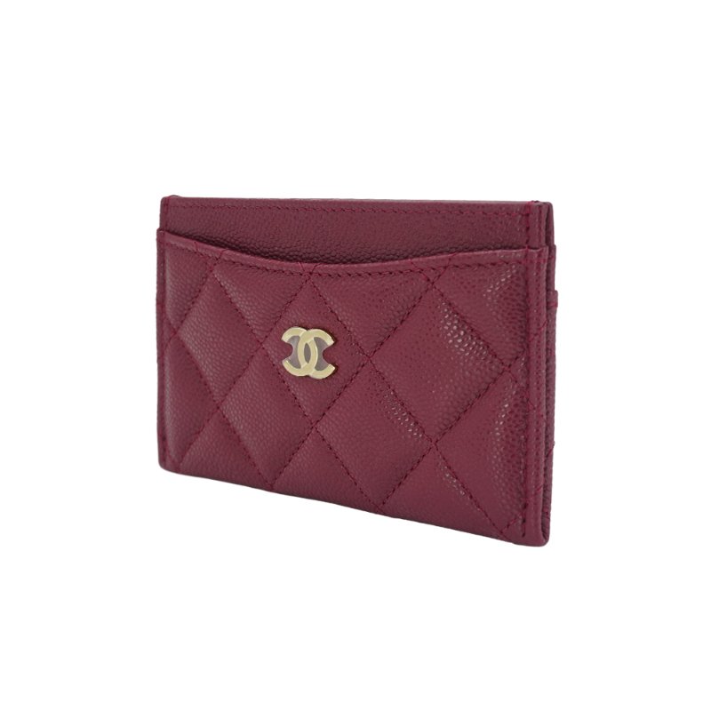 Chanel 展示品 菱格粒紋牛皮金logo卡套/卡夾(AP0213-酒紅)-1