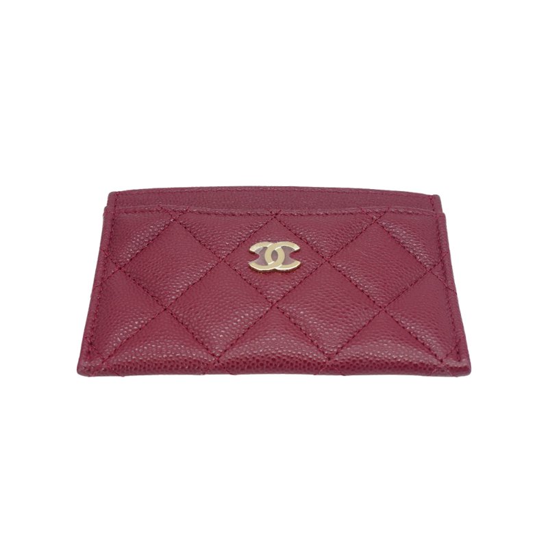 Chanel 展示品 菱格粒紋牛皮金logo卡套/卡夾(AP0213-酒紅)-3