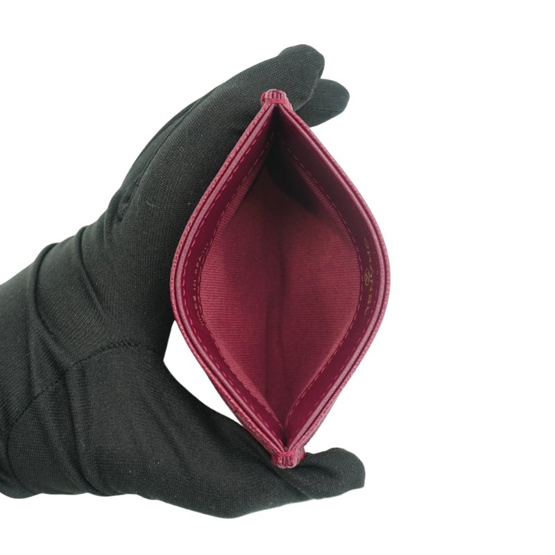 Chanel 展示品 菱格粒紋牛皮金logo卡套/卡夾(AP0213-酒紅)-4