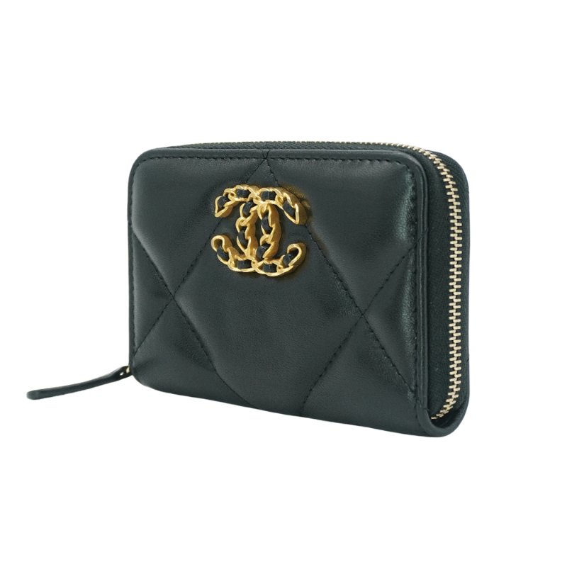 Chanel 展示品 19 雙C金Logo羊皮拉鍊零錢包(AP3653-黑)-1