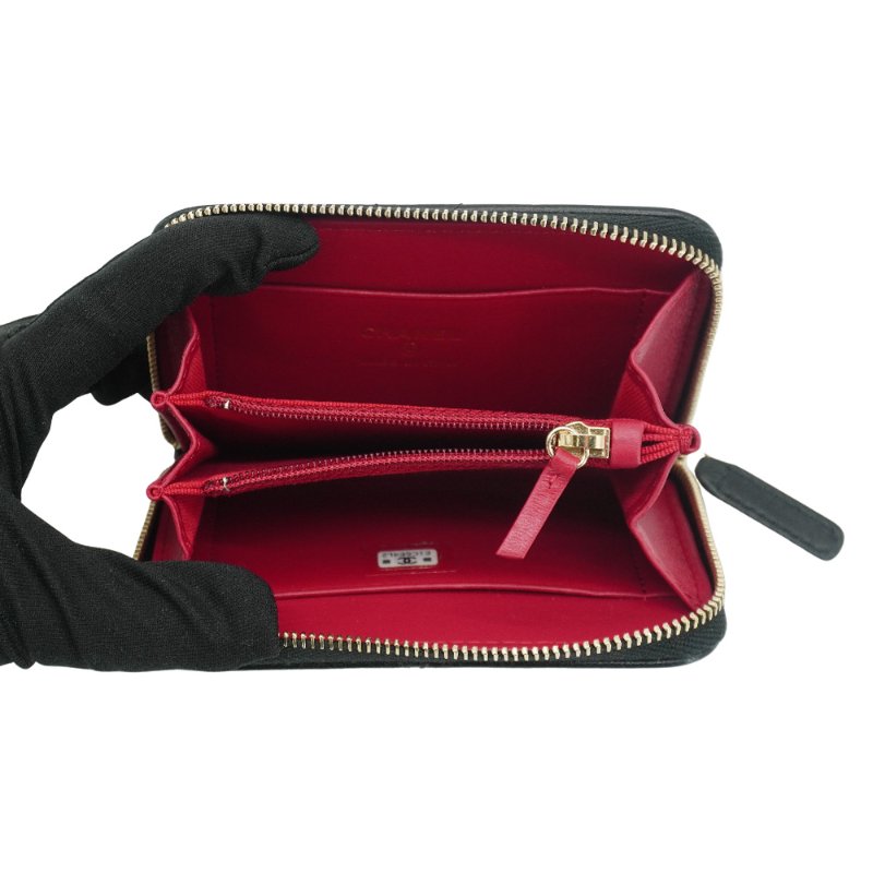 Chanel 展示品 19 雙C金Logo羊皮拉鍊零錢包(AP3653-黑)-4