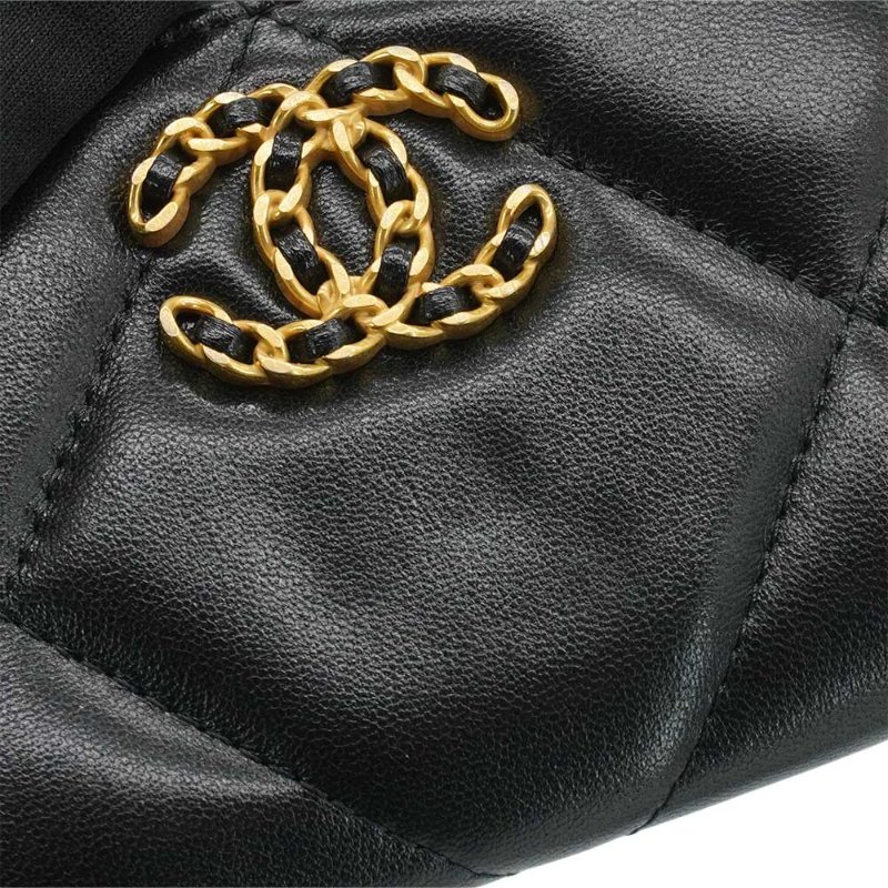 Chanel 展示品 19 雙C金Logo羊皮拉鍊零錢包(AP3653-黑)-5