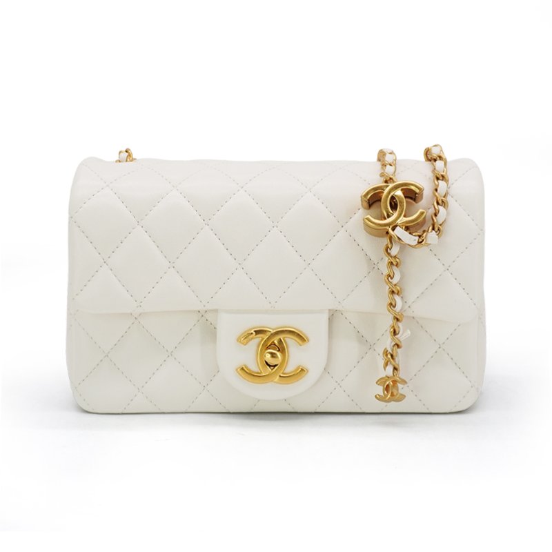 Chanel Coco 羊皮金雙C調節鏈帶斜背包-20cm(AS5759-白)-0