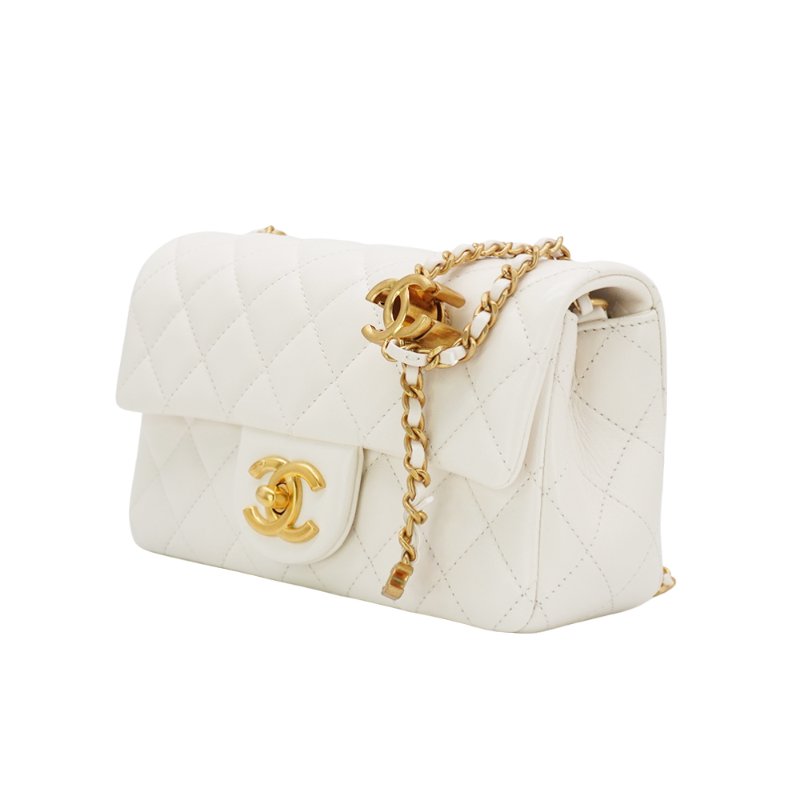 Chanel Coco 羊皮金雙C調節鏈帶斜背包-20cm(AS5759-白)-1