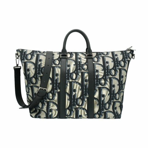 Dior Weekender 40 Oblique 緹花布拼小牛皮二用旅行袋-40cm(米/黑)