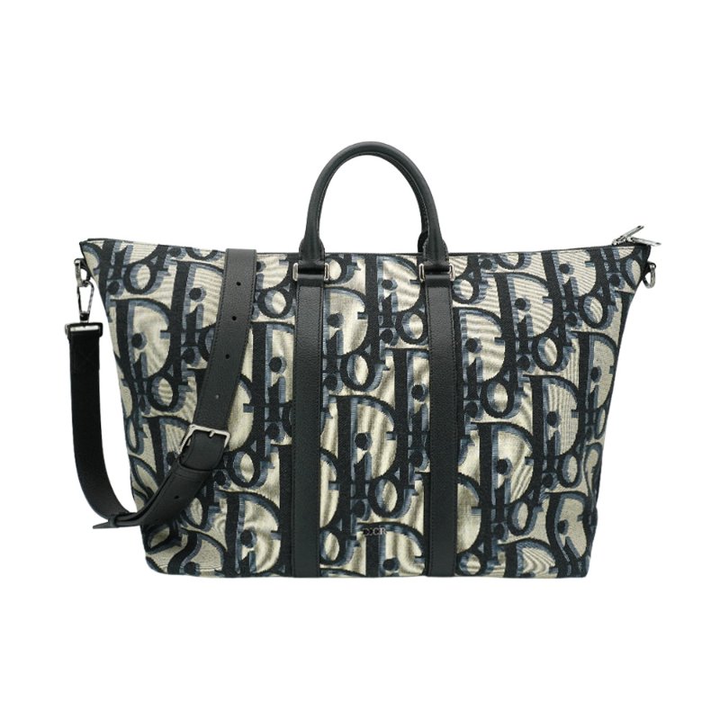 Dior Weekender 40 Oblique 緹花布拼小牛皮二用旅行袋-40cm(米/黑)-0