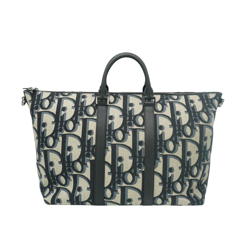 Dior Weekender 40 Oblique 緹花布拼小牛皮二用旅行袋-40cm(米/黑)-2