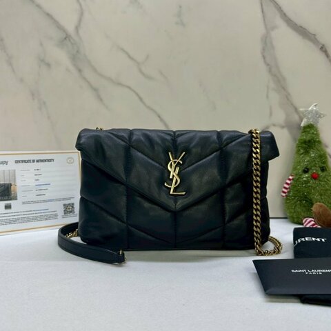 YSL Mini Puffer黑金羊皮鏈包