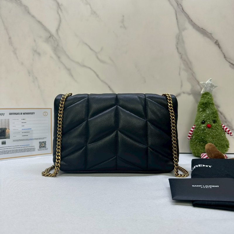 YSL Mini Puffer黑金羊皮鏈包-1