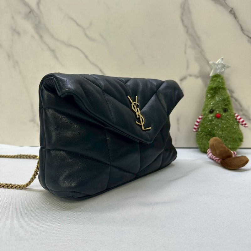 YSL Mini Puffer黑金羊皮鏈包-2