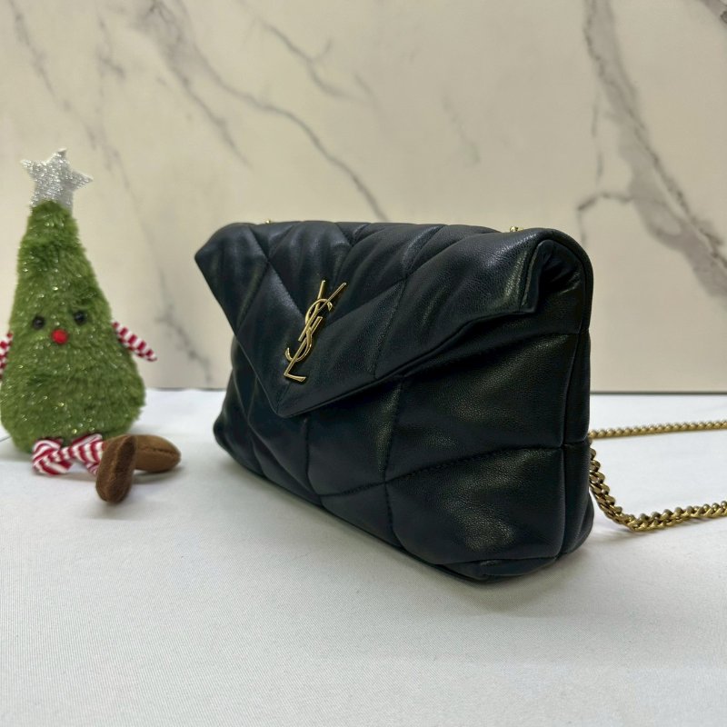 YSL Mini Puffer黑金羊皮鏈包-3
