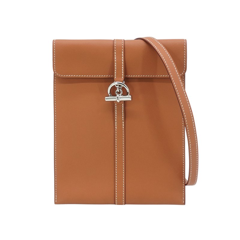 Hermes 展示品 Glenan To Go Swift牛皮銀釦斜背包(棕)-0