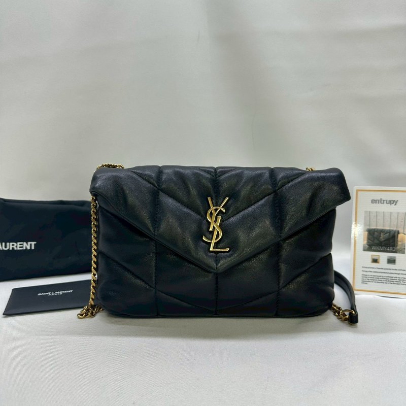YSL Mini Puffer黑金羊皮鏈包-0