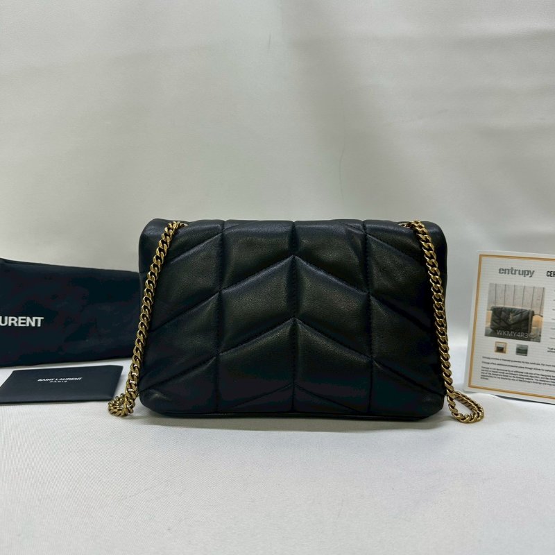 YSL Mini Puffer黑金羊皮鏈包-1