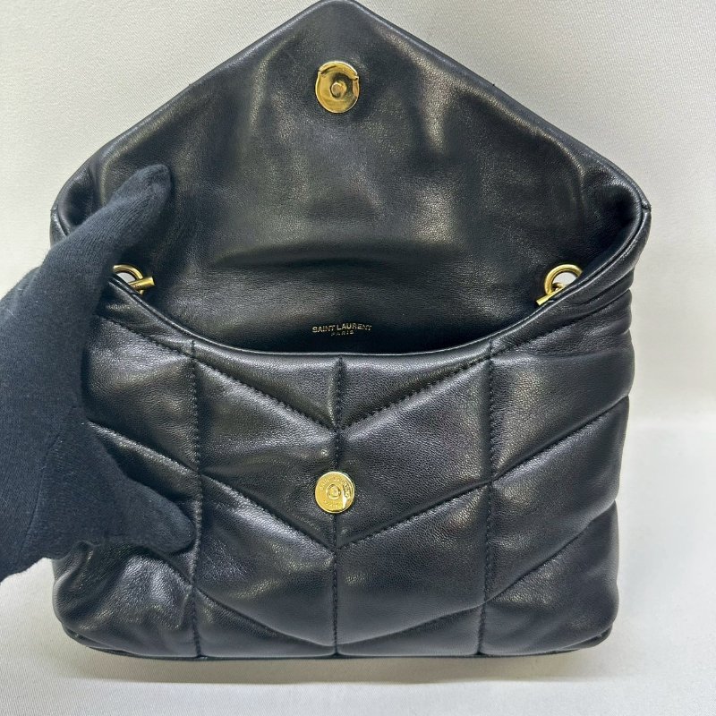 YSL Mini Puffer黑金羊皮鏈包-3