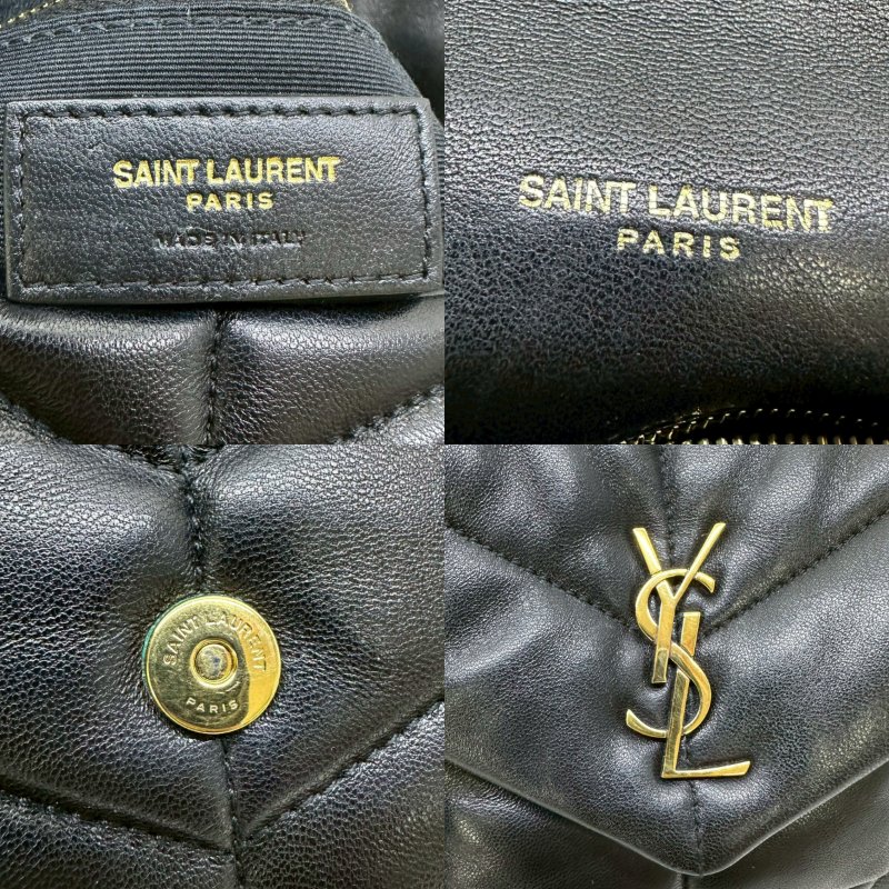 YSL Mini Puffer黑金羊皮鏈包-6