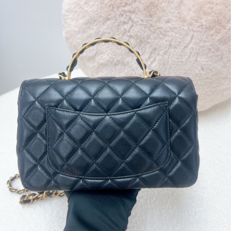 Chanel mini cf 20 黑金手柄翻蓋包-6