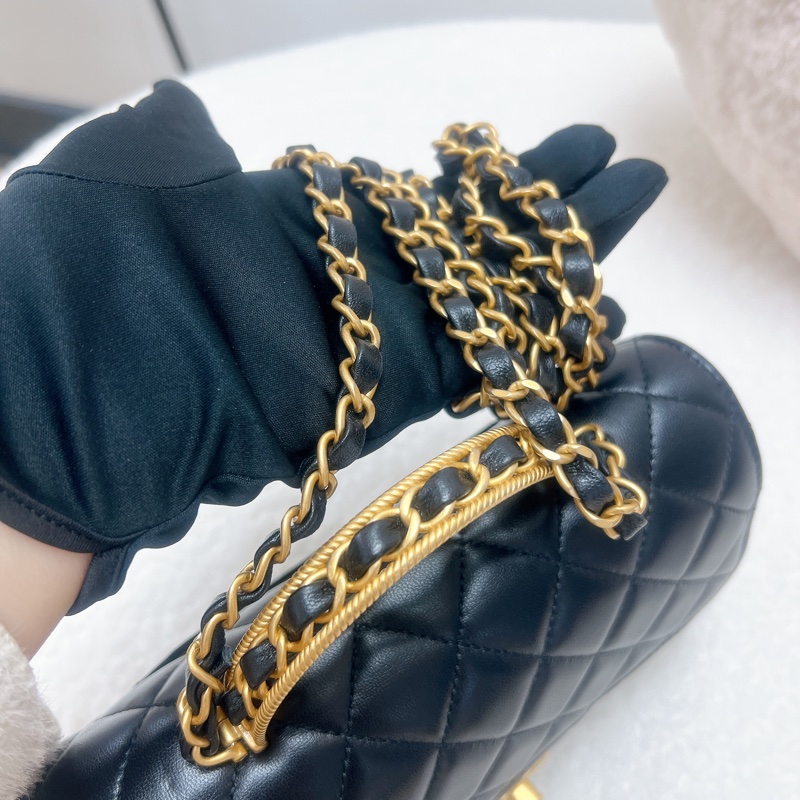 Chanel mini cf 20 黑金手柄翻蓋包-10