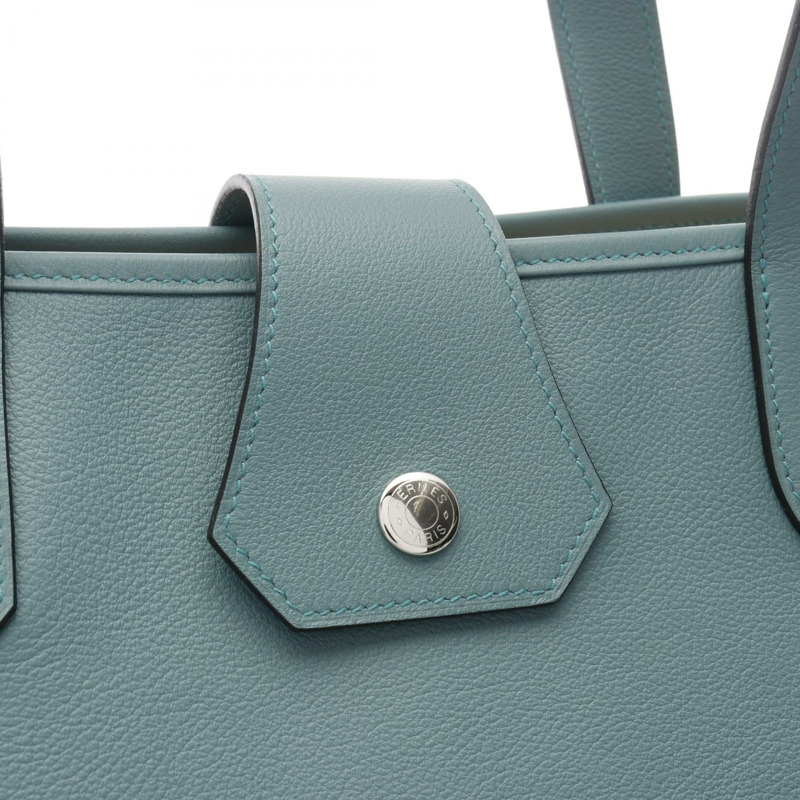 愛馬仕 Monsieur B GM 手提包 Evercolor 皮革 Toile H 米色 綠色 淺米色 二手-6