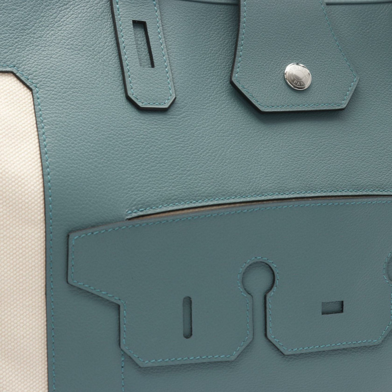 愛馬仕 Monsieur B GM 手提包 Evercolor 皮革 Toile H 米色 綠色 淺米色 二手-8