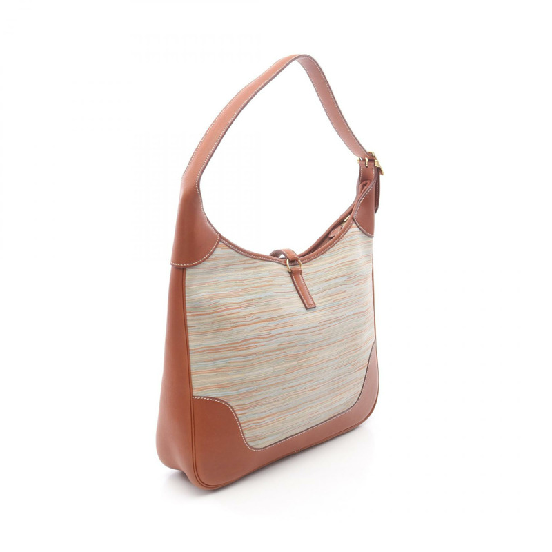 愛馬仕 Trim 35 肩包 Vibrato Box 小牛皮 Noisette 二手 GHW E-1