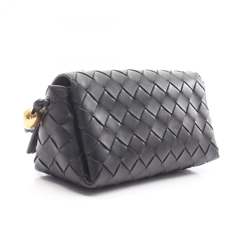 BOTTEGA VENETA Intrecciato 編織斜背單肩包，黑色皮革，二手女款-1