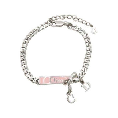 銀色鍍金 粉色琺瑯 手鍊【Dior 迪奧】