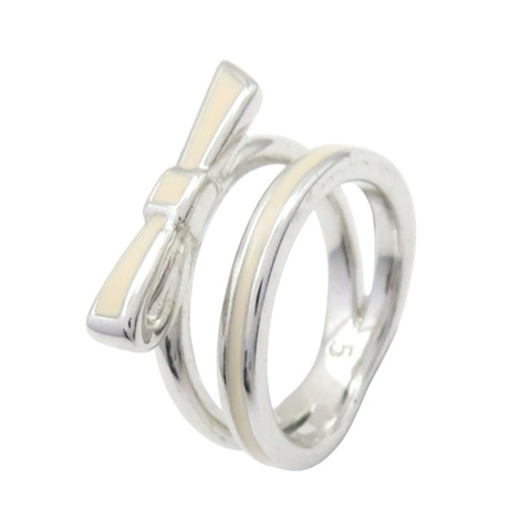 銀色鍍金 米白色琺瑯 蝴蝶結 戒指【Dior 迪奧】