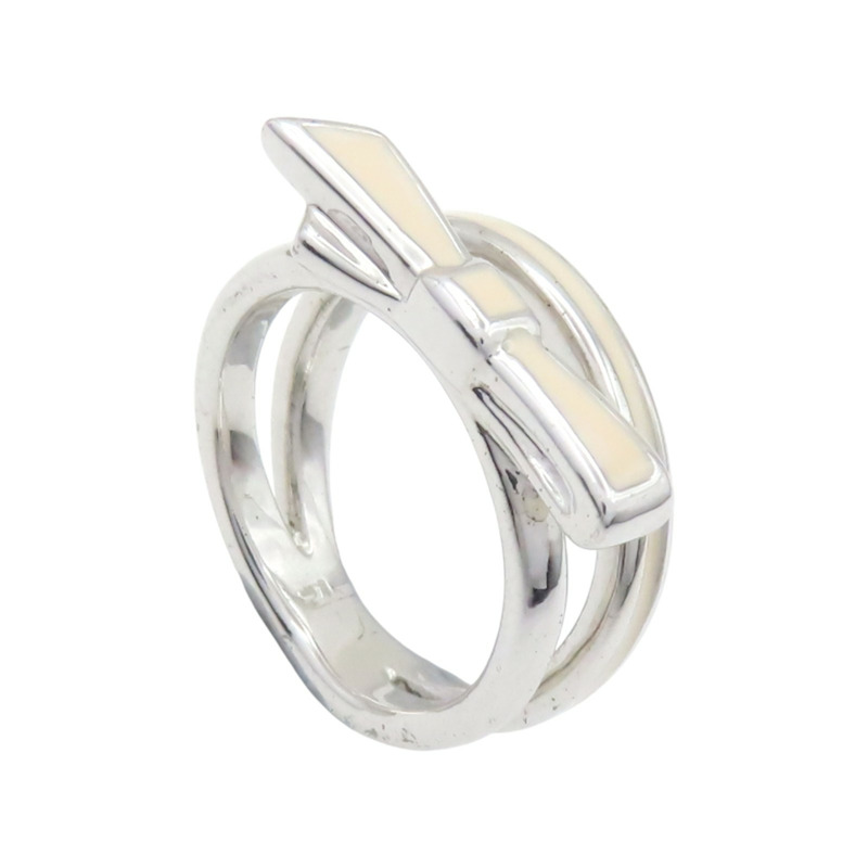 銀色鍍金 米白色琺瑯 蝴蝶結 戒指【Dior 迪奧】-1