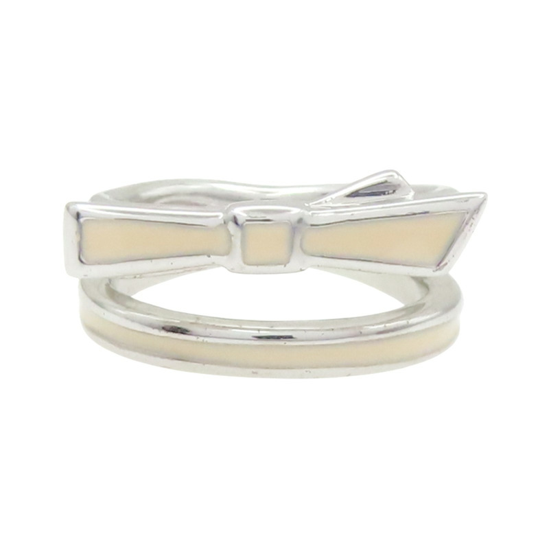 銀色鍍金 米白色琺瑯 蝴蝶結 戒指【Dior 迪奧】-2